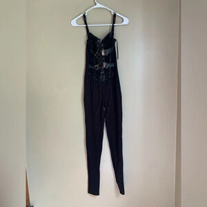 KimCine Curve Corset Jumpsuit, black, leather straps buckles goth size s/m